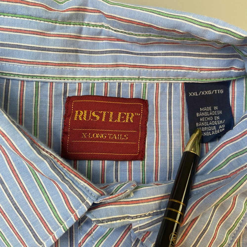 Rustler Shirt Mens XXL Blue Stripe Pearl Snap Cowboy Rockabilly Rodeo Heritage - Picture 9 of 13